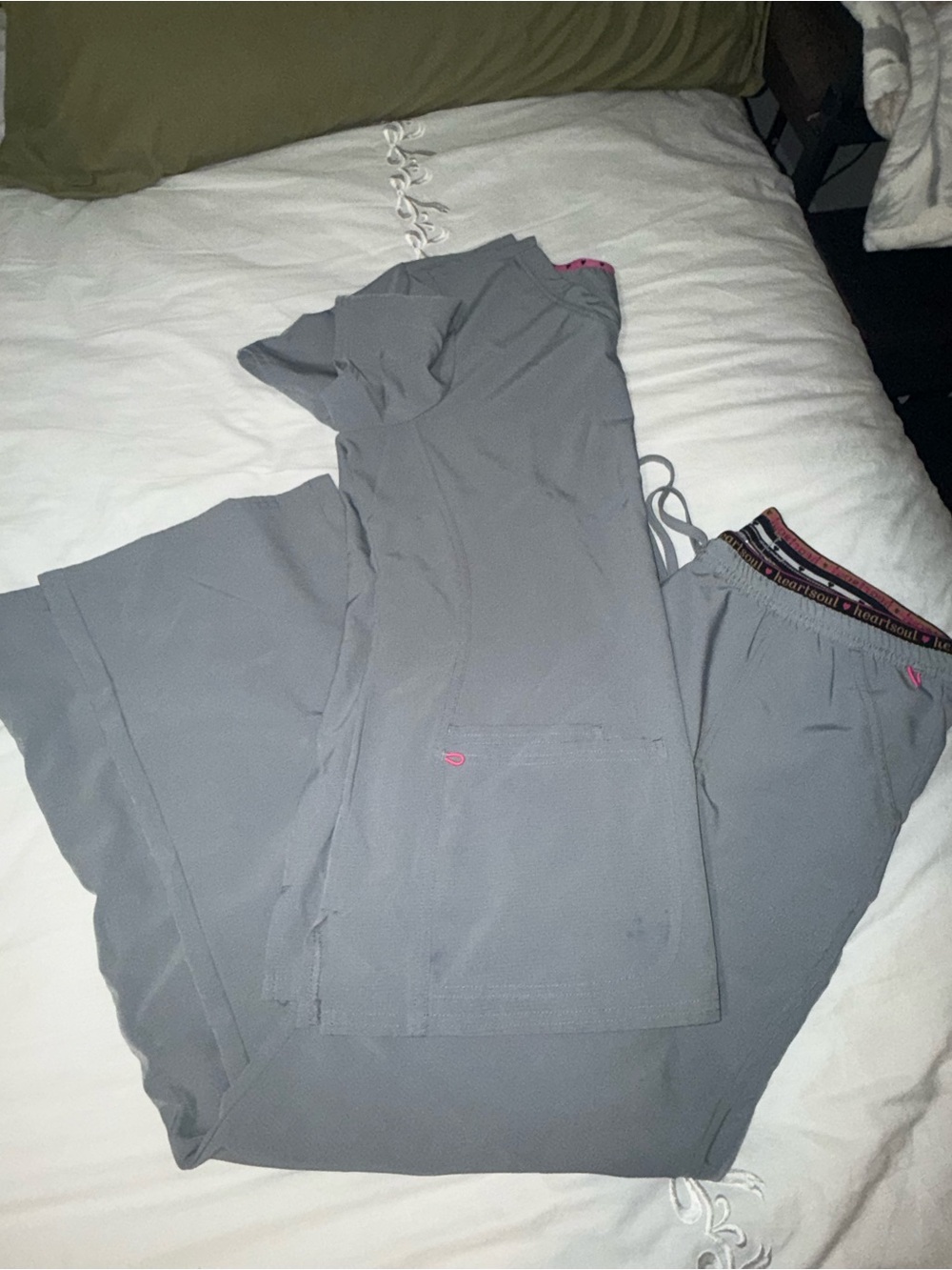 HeartSoul Gray Scrub Pants & Top with Pink Trim